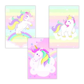 WIETRE® Set of 3 Unicorn Pictures Nursery Baby Room Decoration Picture Girls Pink Poster DIN A4 Unicorn Unicorns Gift Animals Animal Poster Girls Rainbow Decoration - without Frame