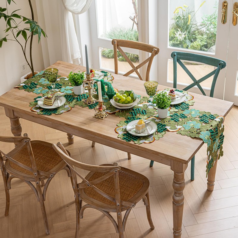 St. Patrick’s Day Table Runner, Embroidered Irish Clover Rainbow Table