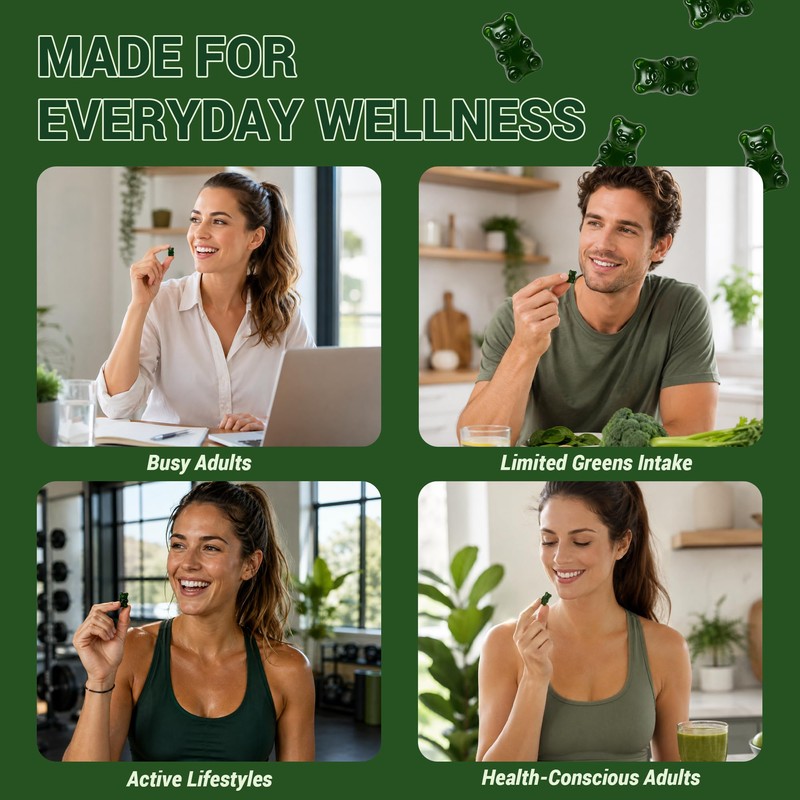 Greens Gummies, Green Supplements with Multivitamins & Minerals | Sugar