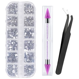 Canvalite 1500PCS Rhinestones Flat Back Gems, Nail Rhinestones Nail Art Gems with Pick Up Tweezers and Rhinestone Picker Dotting Pen, Nail Art Tools for Nails, Clothes, Face, Craft
