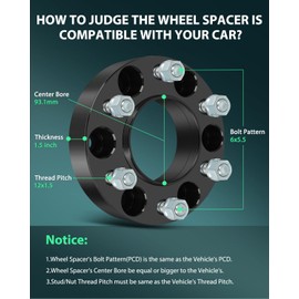 SCITOO 4Pcs 6x5.5 Wheel Spacers 1.5 inch Bore 93.1mm Studs 12x1.5 6 Lug Wheel Spacers Fit for Ford Ranger 2013-2023,for Ford Bronco 2021-2023