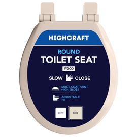 HIGHCRAFT Premium Round Toilet Seat with Slow-Close Design & Adjustable Hinges - Molded Wood Toilet Seat - Fits Standard Round Toilets - Round Seat in Bone/Beige