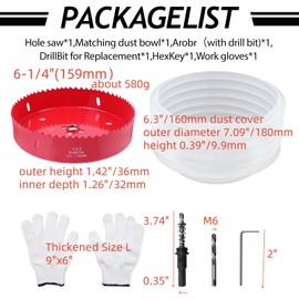 Tsnamay 6-1/4"(159mm） Hole Saw for Recessed Lights,Bi-Metal Hole Cutter with Dust Bowl Catcher and Thickened Gloves for Led Recessed Lighting Wood Metal Drywall PVC