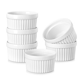 MALACASA Ramekins 4 oz Oven Safe, Porcelain Creme Brulee Ramekins Pudding Custard Cups Small Ceramic Souffle Dishes Ramakan Ramiken Ramicans Baking Bowls Set of 6, White, Series RAMEKIN-DISH