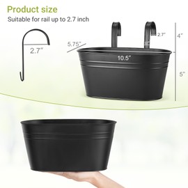 Dahey Metal Iron Hanging Flower Pots for Railing Fence Hanging Bucket Pots Countryside Style Window Flower Plant Holder with Detachable Hooks Home Decor,Black,3 Pcs