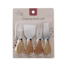 Linwnil 4-Piece Set of Stainless Steel Cheese Knives with Wood Hand, Including Cheese Slicer and Cheese Cutters, Essential Cheese Tools for the Kitchen (Oak handle, Silver)