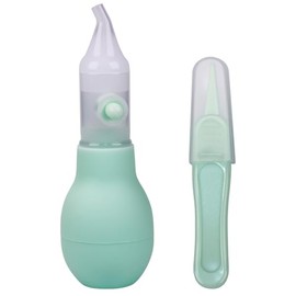 Baby Nasal Aspirator – Manual Baby Nose Cleaner with Soft Silicone Tip, Anti-Backflow, Includes Cleaning Tweezers & Portable Case (Green, One Size)