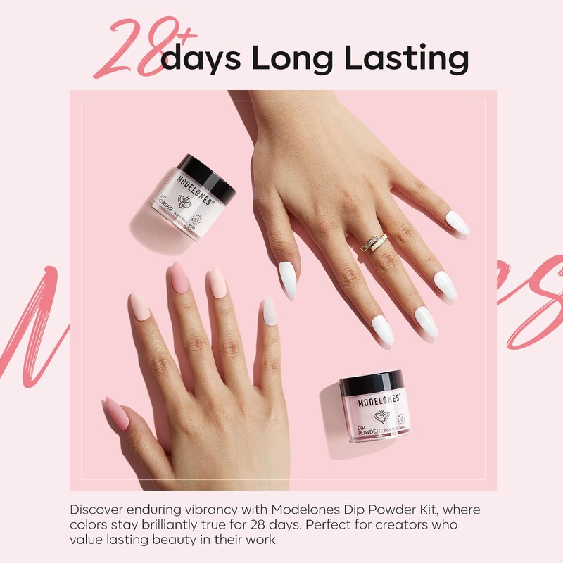 Modelones Dip Powder Nail Kit, 4 Colors Clear Nude White
