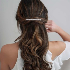 Yheakne Boho Crystal Hair Clip Pin Silver Cz Bar Hair Pin Barrette Vintage Hair Barrette Pins Decorative Bobby Pin Rhinestone Bar Hairclip Shine Bride Hair Accessories for Women and Girls (Silver A)