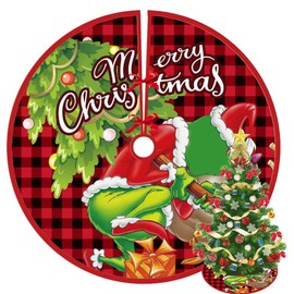 Christmas Tree Skirt, 36 Inches Red Black Plaid Tree Skirt Christmas Tree Decoration, Plaid Large Christmas Tree Mat for Merry Christmas Xmas New Year Holiday Party Decor