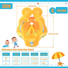 Baby Swimming Ring for from 3-12 Months, Orange Inflatable Swimming Trainer, Swimming Aid Baby with Adjustable Shoulder Straps, Pool Swimming Rings, Babies Swimming Aids, Swimming Seat for Newborns