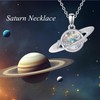 AXOMY Saturn Necklace 925 Sterling Silver Planet Opal Pendant Necklace