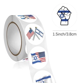 Israel Stickers Roll 500 Pcs - Israel and America Friendship - I Stand with Israel Easy Stick and Remove - Flags Seal Vinyl Nation Israeli for Window Cars Trucks Tumblers Water Bottles