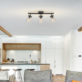 Globe Electric 64000117 24" 3-Light Track Lighting, Matte Black, Seeded Glass Shades, Pivoting Track Heads