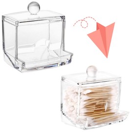 Jindizi Cotton Swab Holder, 2 Pack Qtip Holder Dispenser Containers Organizer with Lids, Acrylic Apothecary Jars Beauty Organizer, Vanity Makeup Organizer for Cotton Ball, Floss (U-shaped)