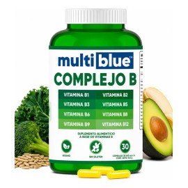 Complejo B Con Biotina Y Ácido Fólico Para Hombres Y Mujeres Vitaminas B1, B2, B3, B5, B6, B9, B12 30 Cápsulas Multiblue Sin Sabor