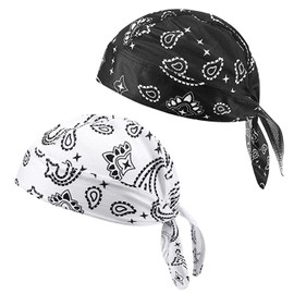 2 Pieces Sports Turban Hats, Bicycle Turban Hats, Breathable, Sweat-Absorbing Turban Hats, Outdoor Anti-UV Turban Hats, Fashionable Headwear, Accessories (White, Black), White