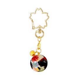 Zoon Flower Crepe Kaleidoscope, Japanese Pattern, Crepe with Bell, Cherry Blossom Key Chain, Made in Japan, Souvenir, red/black