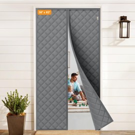 Yotache Magnetic Thermal Insulated Door Curtain Fits 38 x 82 inch Doors, Curtain Size 40" x 84" Weatherproof Oxford Material Screen Door Covers Keep Cold Drafts Out, Gray