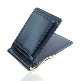 GRAV Men's Money Clip Card Case Wallet Bifold Bill Case Leather (IC Card Pocket with Hidden Pocket), Box shaped coin purse External type: Navy