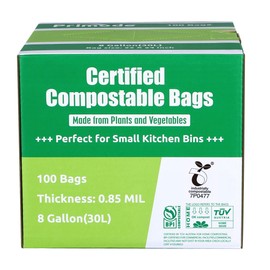 Primode Compostable Bags, 8 Gallon (30L) Food Scraps Yard Waste Bags, 100 Count, Extra Thick 0.85 Mil. ASTM D6400 Compost Bags Small Kitchen Trash Bags, Certified by BPI & TÜV AUSTRIA