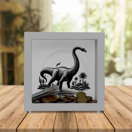 Brachiosaurus Rahmen Spardose aus Holz Gigantischer Langhals Dinosaurier für Kinder Urzeitlicher Jura Herbivore Mesozoikum Sammlerstück