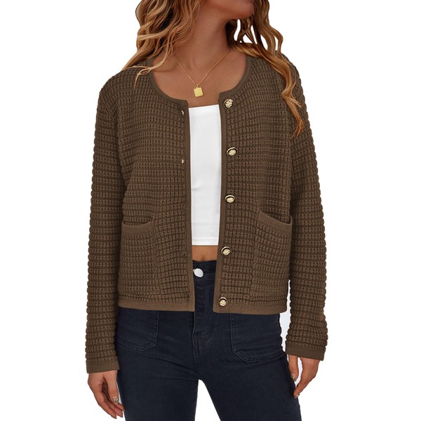 PRETTYGARDEN Open Front Cardigan Sweaters for Women Button Down Long