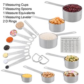 Measuring Cups and Spoons Set, 18/8 Stainless Steel Measuring Cups and Spoons Set of 16pcs, Metal Measuring Cup and Measuring Spoon Set With Leveler and Equivalents Dry 2/3 & 3/4 Cup Measuring Cup Set