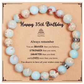 Yiyang 35th Birthday Gifts for Women Natural Stone Beads Bracelet Unique 35 Year Old Birthday Gifts for Women Happy Birthday Card Gifts for Women Turning 35 Years Old 35th Birthday