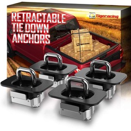 Tigeracing 1507TDA02AL04 Tie Down Anchors Retractable Truck Bed Top Side D Ring - Replace FL3Z99000A64B & FL3Z-9928408-AB - All Metal 3000 LBS Capacity 4 Pieces