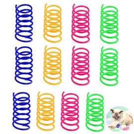 WQEDVN 12 PCS Cat Springs Toy, Cat Spring Toys, Spring Cat Toys, Springs for Cats, Plastic Coil Spiral Springs, For Cat Bouncing Play Training Fun Gift for Cats (Green, Yellow, Purple, Blue)