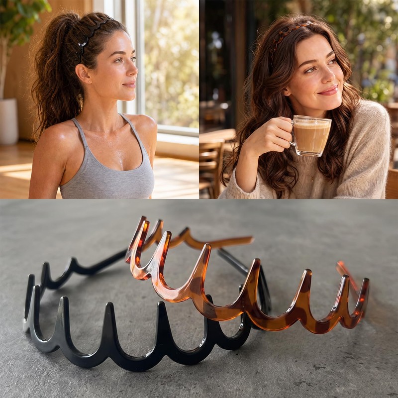 8Pcs Tortoise Shell Headband Fashion Plastic Headbands with Teeth Comb
