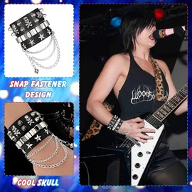 80s 90s Gothic Rocker Kit Men's Punk Costume Accessories - Sunglasses | Gold Chains | Headband | Tattoo Arm | Punk Gloves | Inflatable Guitar | PU Leather Bracelet for Hip Hop