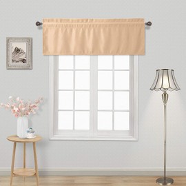 DWCN Beige Blackout Valance Curtain for Kitchen Small Window - Rod Pocket Room Darkening Thermal Insulated Short Curtain Window Treatment for Cafe Bathroom Basement, 42 X 18 Inch,1 Panel