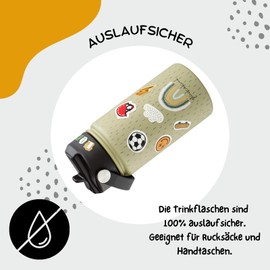 Mama Poppins Germany Children's Drinking Bottle Stainless Steel 420 ml with Straw, Leak-proof and BPA-Free, Suitable for Children from 3 Years, Dishwasher Safe (Olive Green)