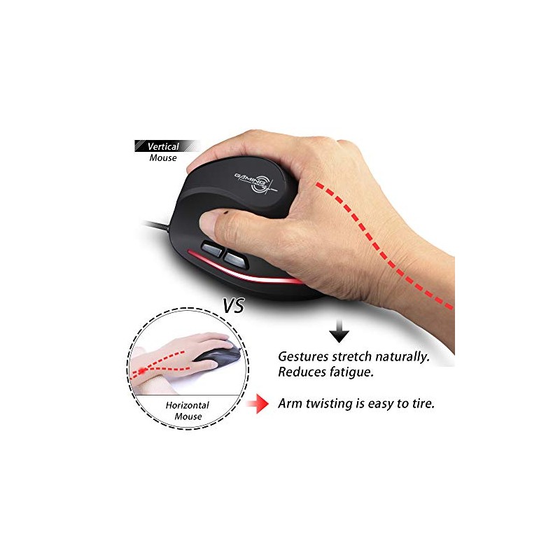Vertical Mouse, Zelotes Ergonomic Mouse,3200DPI LED Optical USB Wired Mouse,6