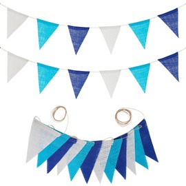 DazzJoy 3,6M Leinen Wimpelketten Blaues Thema,12 Flaggen Wimpelkette Outdoor Wetterfest,Girlande Outdoor,Einschulung Deko,Wimpelkette Pastell für Party Deko,Geburtstag,Hochzeit,Babyparty