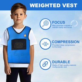 Weighted Vest for Kids, Weighted Sensory Vest for Kids for Calming, Weighted Compression Vest for Children with ADHD and Autism With 1LB Removable Weight (Blue, XS)
