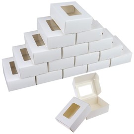 Ywin 96 PCS Mini Kraft Paper Box with Window Soap Boxes Present Box Present Packaging Box Treat Box for Soap Packaging Favor Treat Bakery Candy & Jewelry Display, 3.34x2.36x1.18 Inch (White)