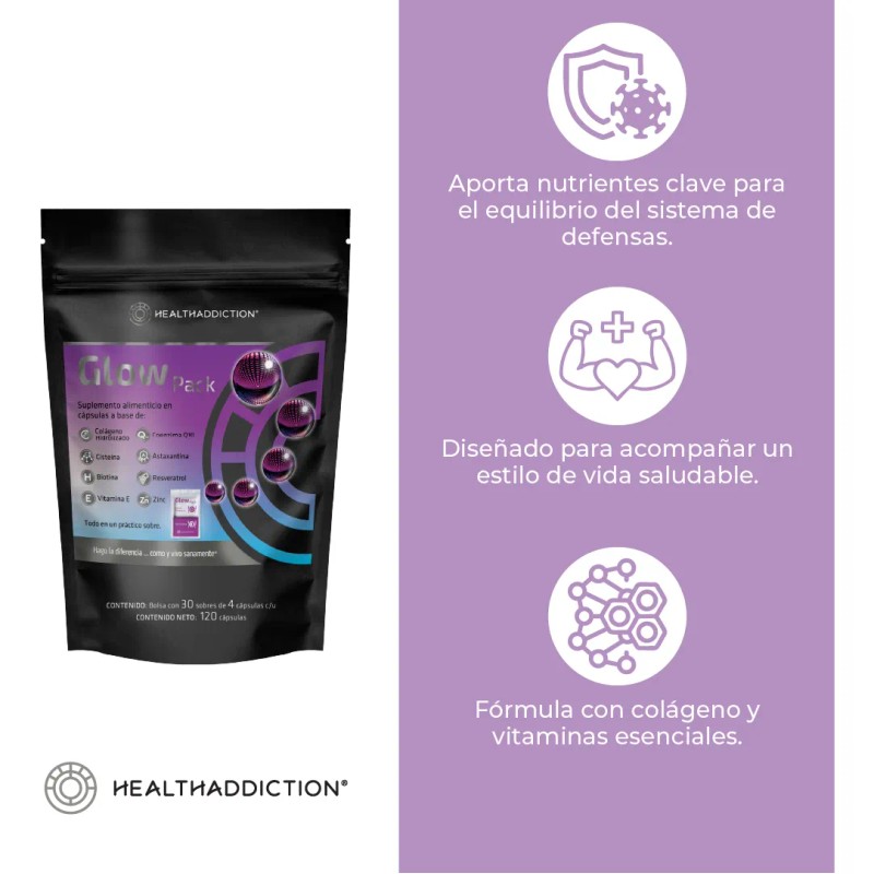HEALTHADDICTION - Colágeno Glow Pack con Coenzima Q10, Biotina, Vitamina