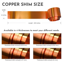JAVIKA 0.001 x 6 x 100 (inches) Copper Shim Stock Roll, Soft(Annealed), Copper Grade 110, High Electrical and Thermal Conductivity, Good Corrosion Resistance