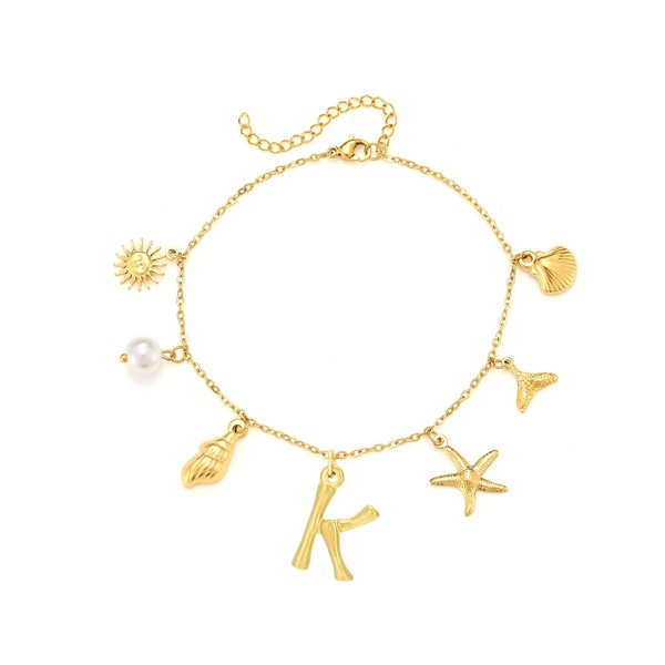 Gold Seashell Initial Ankle for Women Summer Beach Jewelry Stainless