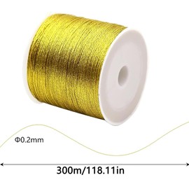 300 m Baker's Yarn Gold Cords for Bracelets Children Braided Gold Thread Threads for Bracelets Knotting for Braiding Bracelets Crafts Artwork Gift Paper Hair Accessories (0.2 mm)