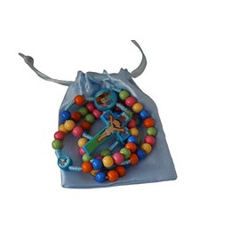 My First Rosary Beads - Children's Colourful Rosary Beads - Learn to Pray Rosary - Satin Drawstring Storage Bag - First Holy Communion, Confirmation, Birthday, Easter, Christmas (Blue)