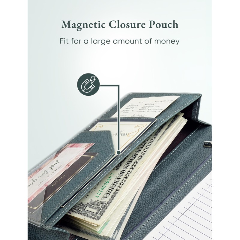 Green Server Book with Zipper Pocket and Magnetic Closure Server