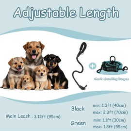 LEOSASA Double Dog Leash - 360°Swivel Tangle Free Splitter Attachment, 1 Rope with Handle, 2 Dogs Multi-Functional Leash, for Outdoor Walk Train Small Medium Large Two Pet, Lake Blue
