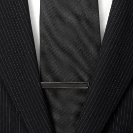 Ox & Bull Trading Co Gunmetal and Onyx Inlaid Tie Clip with Hinge Back Closure