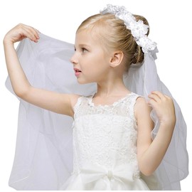 Girls Fashion Floral Headpiece Veil Flower Crown,White_without comb