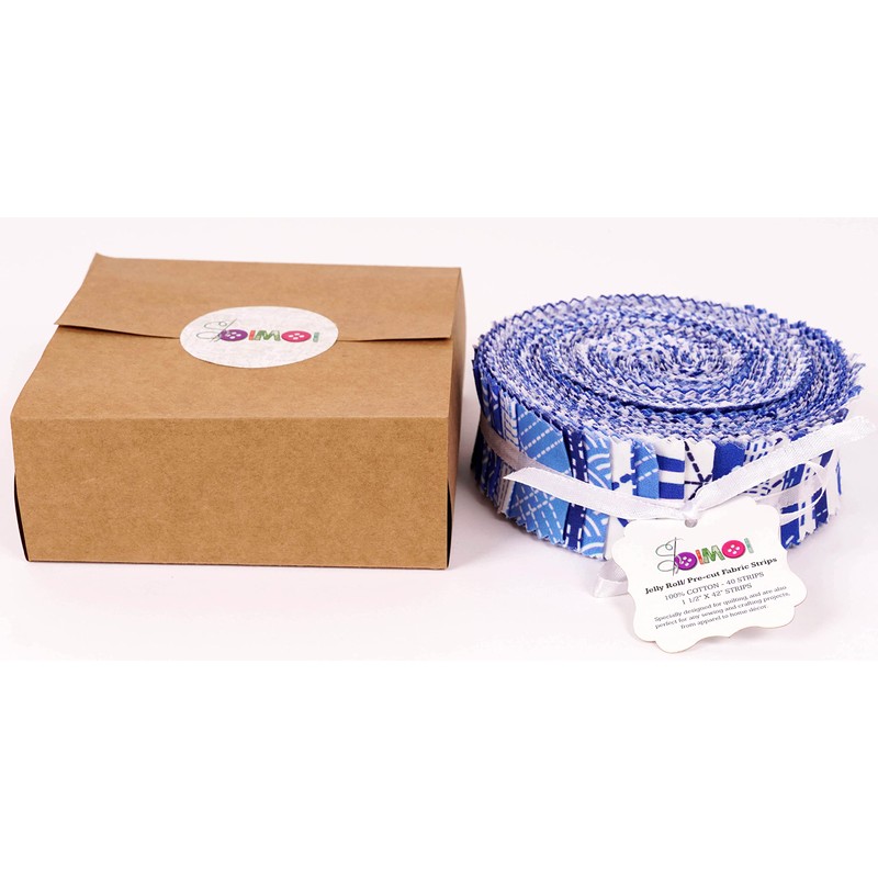 Soimoi 40Pcs Japanese Sashiko Print Precut Fabrics Strips Roll Up