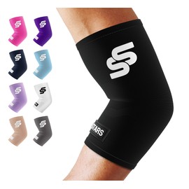 Sleeve Stars Elbow Compression Sleeve for Women & Men, Tendonitis Elbow Brace & Elbow Support for Pain & Arthritis, Tennis Elbow Sleeve Arm Protector Wrap for Golf & Sports (S-XXL) (S: 7"-8.5", Black)